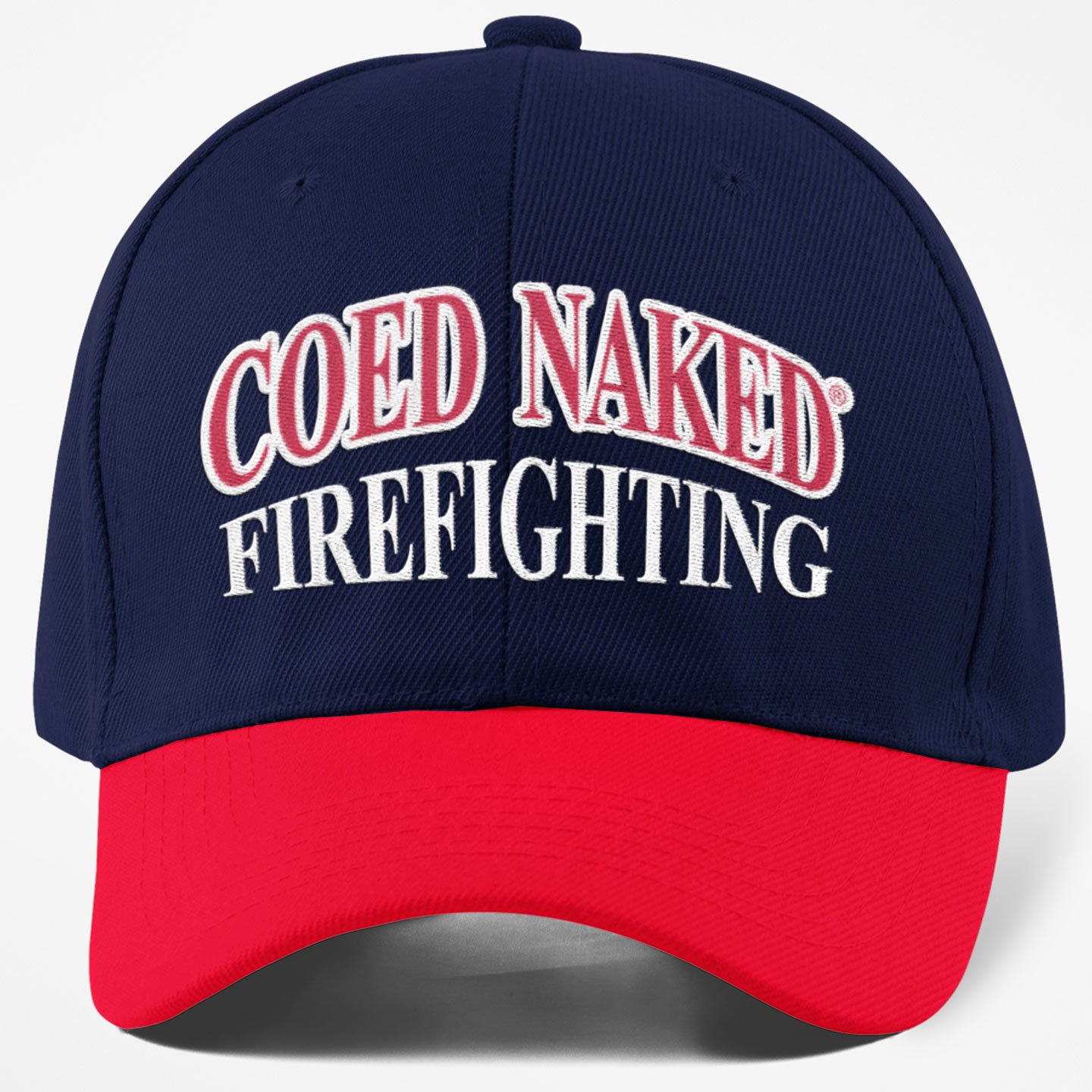 Coed Naked Firefighting Hat. Embroidered hat featuring the famous COED NAKED design. Front view
